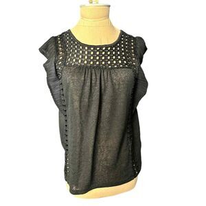 H&M Black Smock-Like Short Sleeves Semi Sheer Top Size XS